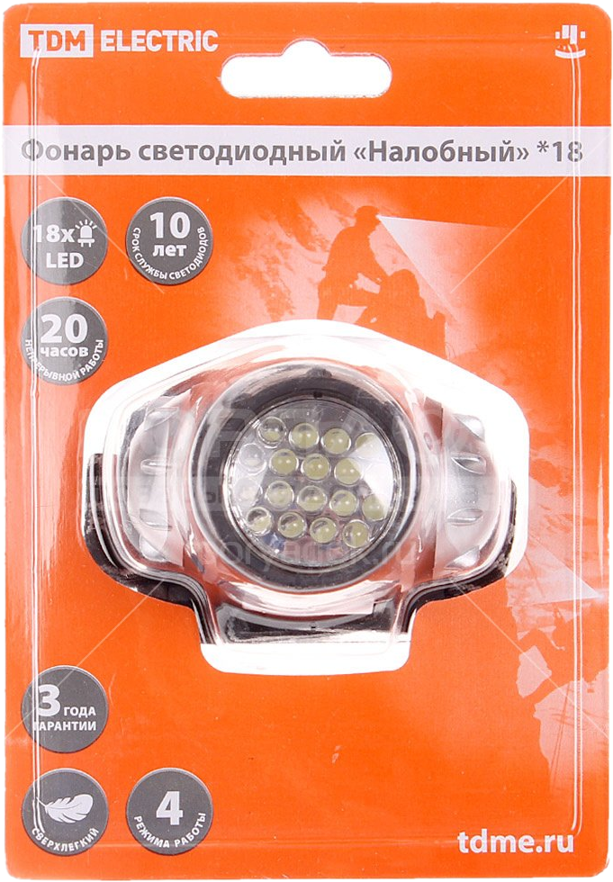 Фонарь светодиодный "Налобный", 18LED 54лм/Вт TDM SQ0350-0004