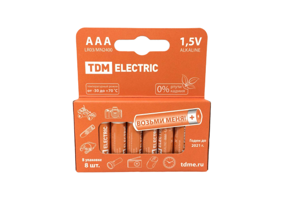 Батарейки TDM LR03 AAA Alkaline PAK-8 (спайка 8шт) SQ1702-0004