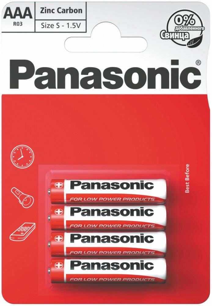 Батарейки Panasonic R03 AAA Zink-carbon General Purpose(спайка 4шт)