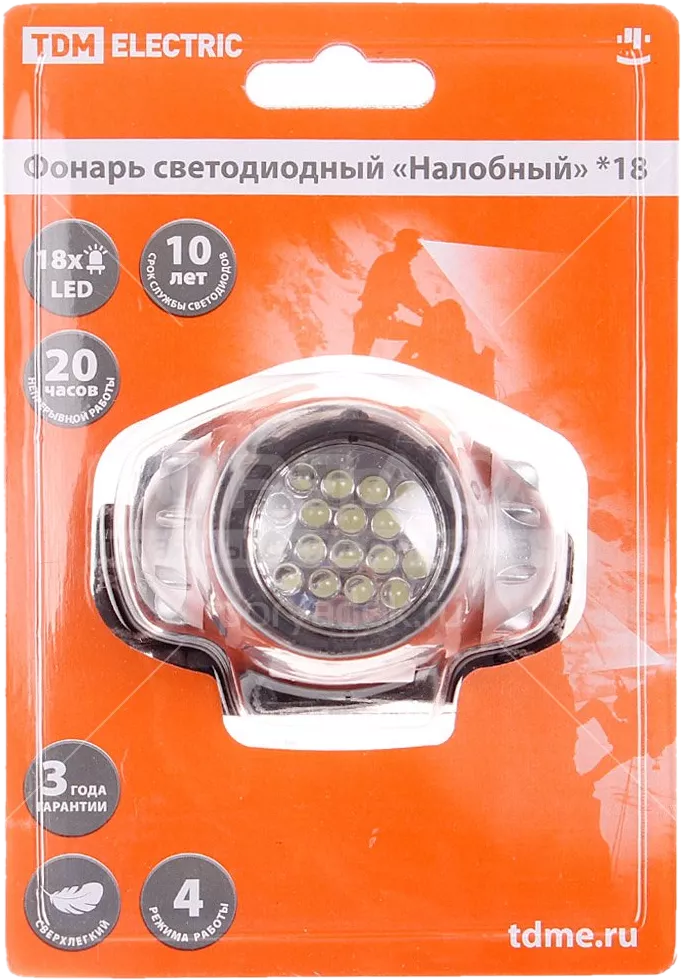 Фонарь светодиодный "Налобный", 18LED 54лм/Вт TDM SQ0350-0004